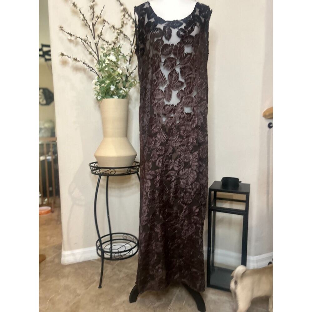 Brown Leaf-Pattern Sheer Swim Coverup Dress - Picture 2 of 9